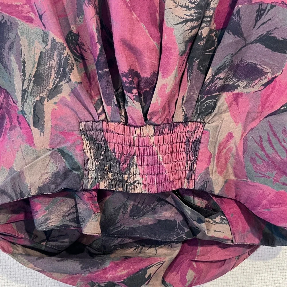 JIARIJIA Vintage 80s Floral Print Blouse Top Dolman Long Sleeve Smocked Waist‎